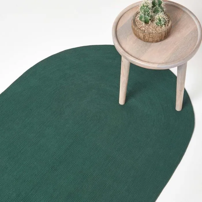 Tapis Ovale Tissé À Plat En Coton Vert Anglais 50x80cm - Homescapes