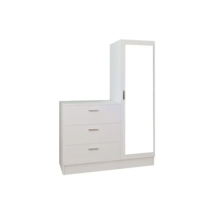 Commode 3 Tiroirs Avec Armoire Et Miroir - Blanc - Vitorio