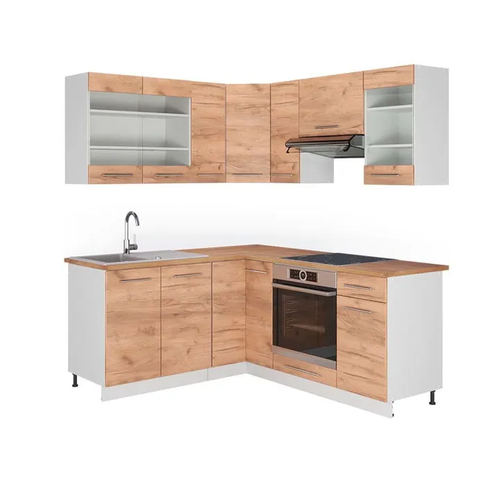 Vicco Cuisine en angle Chêne de force doré/Blanc 190 x 160 cm, PT Chêne