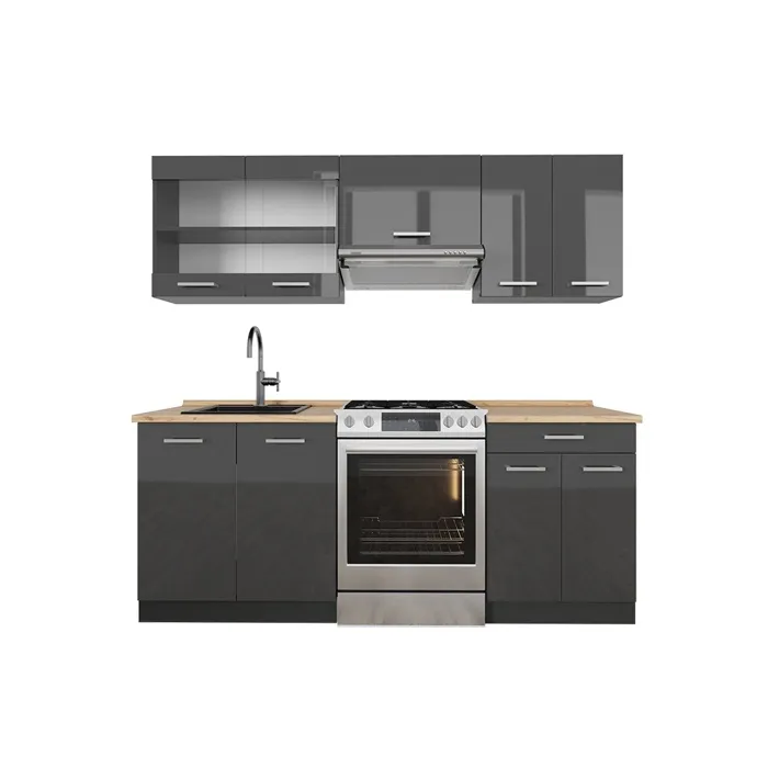 Vicco Cuisine Anthracite brillant/anthracite 200cm, PT Chêne