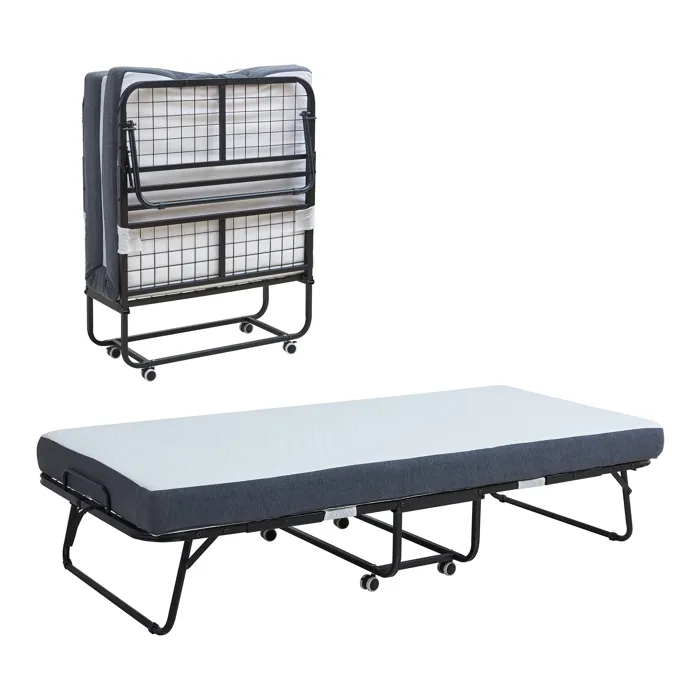 Lit pliant avec matelas à mémoire de forme Borjavle 90 x 200 cm noir gris blanc en.casa