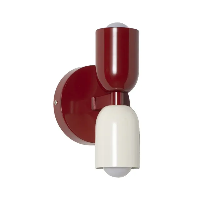 Applique Murale Rouge et Crème Double Éclairage Haut et Bas, Base Rouge, Métal, 2 Douilles E27