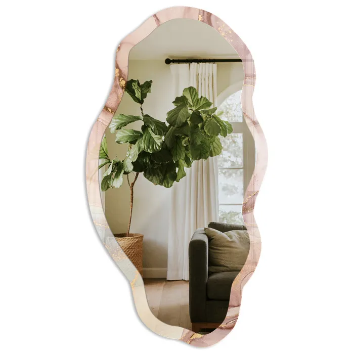 Miroir Mural Décoratif De Forme Irrégulière Rose Pour La Salle De Bain 52x97 Cm