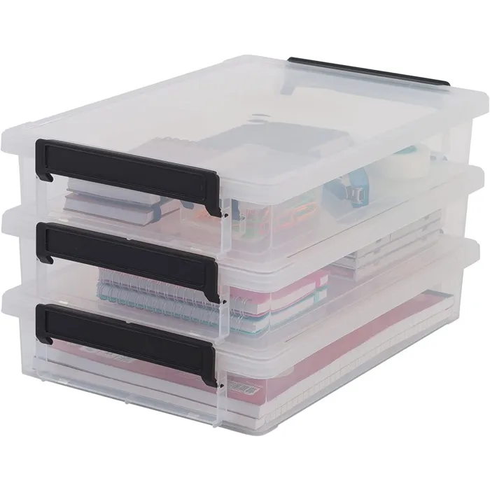 Iris Ohyama, Boite de Rangement document A4 plastique, 4L, Lot de 3, Transparent, LLB-A4