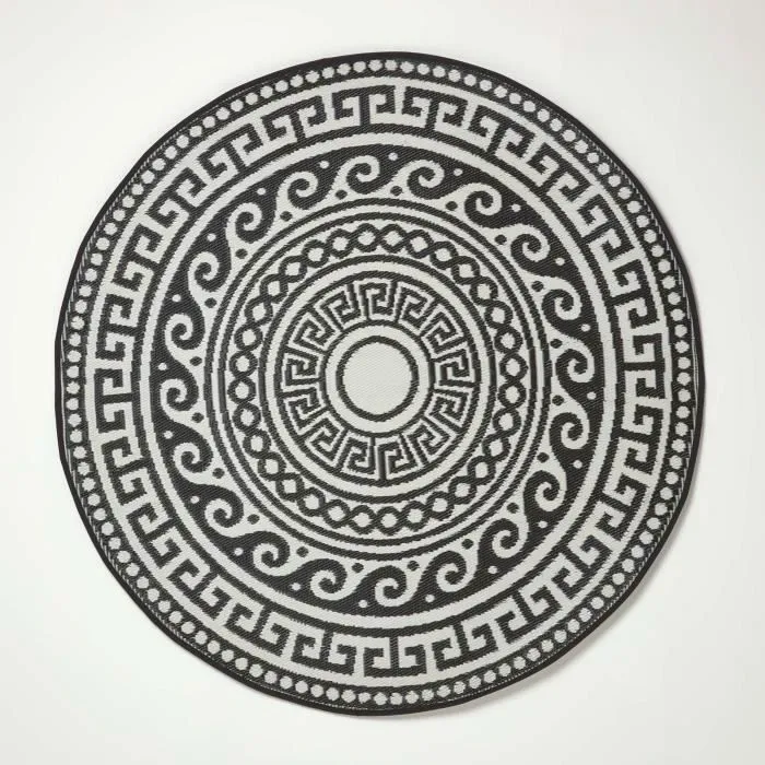 Tapis extérieur terrasse réversible rond - Tapis de jardin imperméable et résistant UV - Enid - Gris - 180 cm - HOMESCAPES