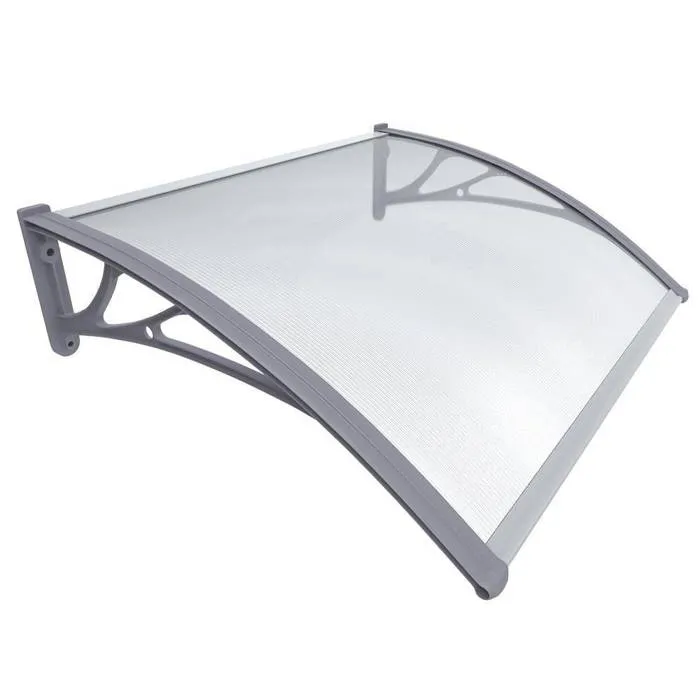 Auvent de porte marquise 100x80 cm transparent en Polycarbonate anti UV Gris VOUNOT