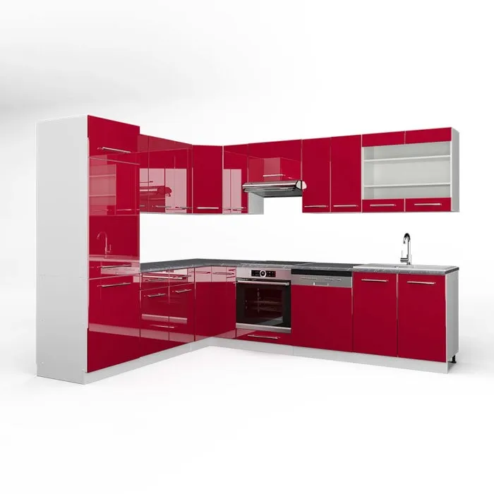 Vicco Cuisine en angle Rouge bordeaux Haute brillance/Blanc 287 x 227 cm, PT Anthracite