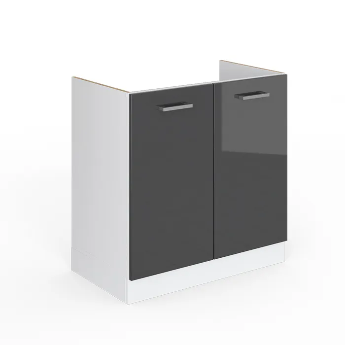Vicco Meuble bas sous-évier Anthracite Haute brillance 80cm sans PT