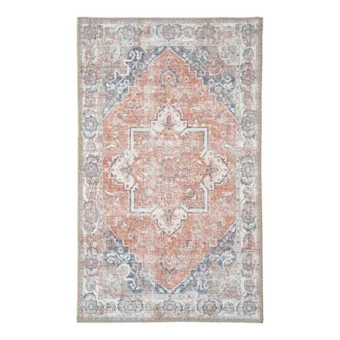 COLABA - Tapis d'Entrée 50x80cm avec Motifs Orange et Bleu