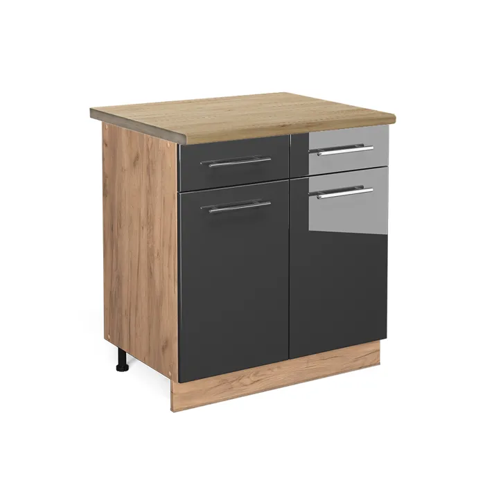 Vicco Meuble cuisine Anthracite Haute brillance 80cm, PT Chêne