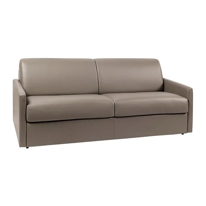 Canapé 4 places convertible express en simili taupe avec assise mémoire de forme - Couchage à lattes larges 160 cm - Matelas 14 cm