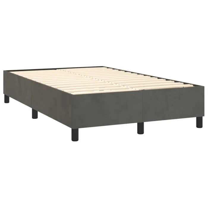 Sommier À Lattes Sur Pieds Cadre De Lit 120x200 Cm Tissu Velours Gris Foncé Tdl0207142