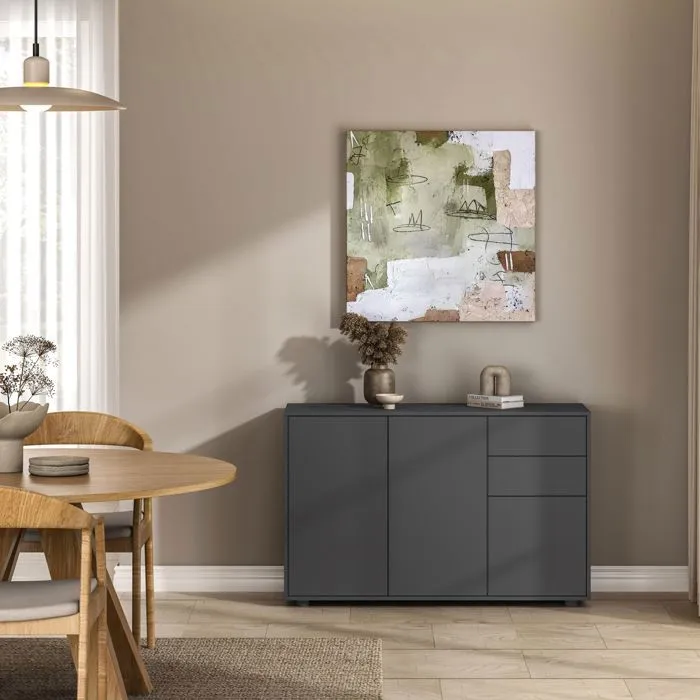 Commode Paarl 74 x 117 x 36 cm avec 3 portes gris foncé mat en.casa