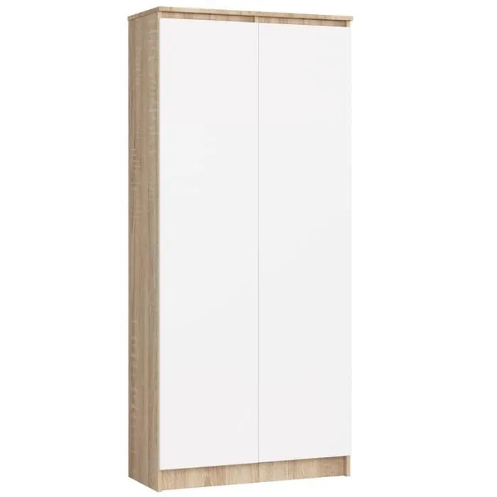 Bibliothèque De Bureau, Armoire Akord R80 Chêne Sonoma 80 Cm 2 Portes Façade Blanche 8 Étagères 80x35x180 Cm