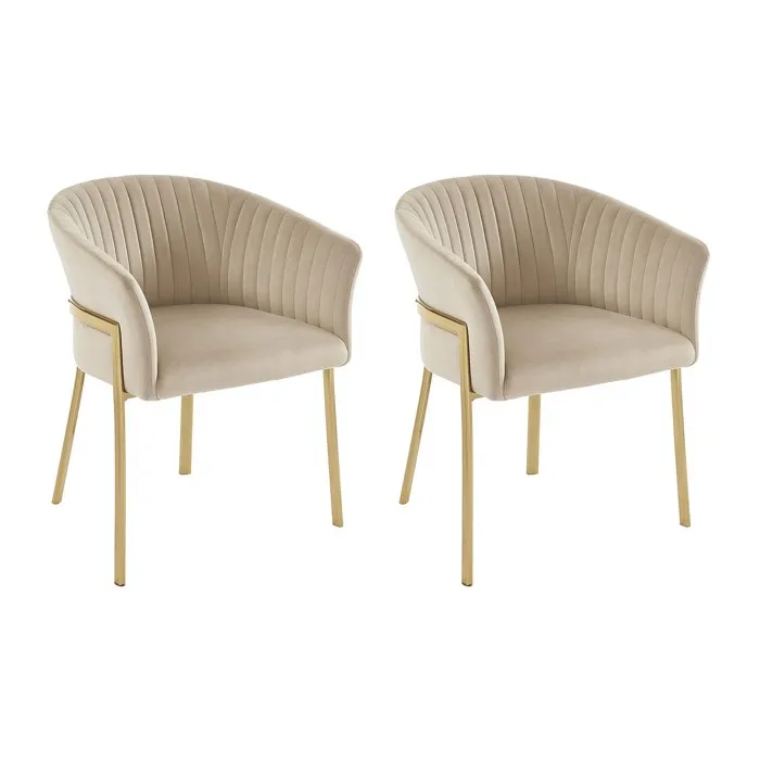 Lot de 2 chaises avec accoudoirs en velours et métal doré - Beige - ZAOVA