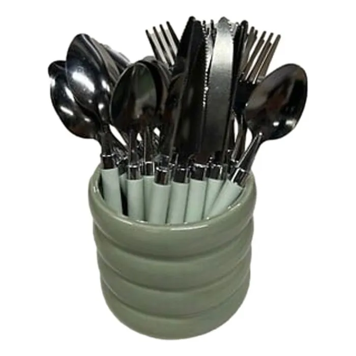 Ménagère 24 Pièces "elsa" Plastique Avec Rack Dolomite Secret De Gourmet