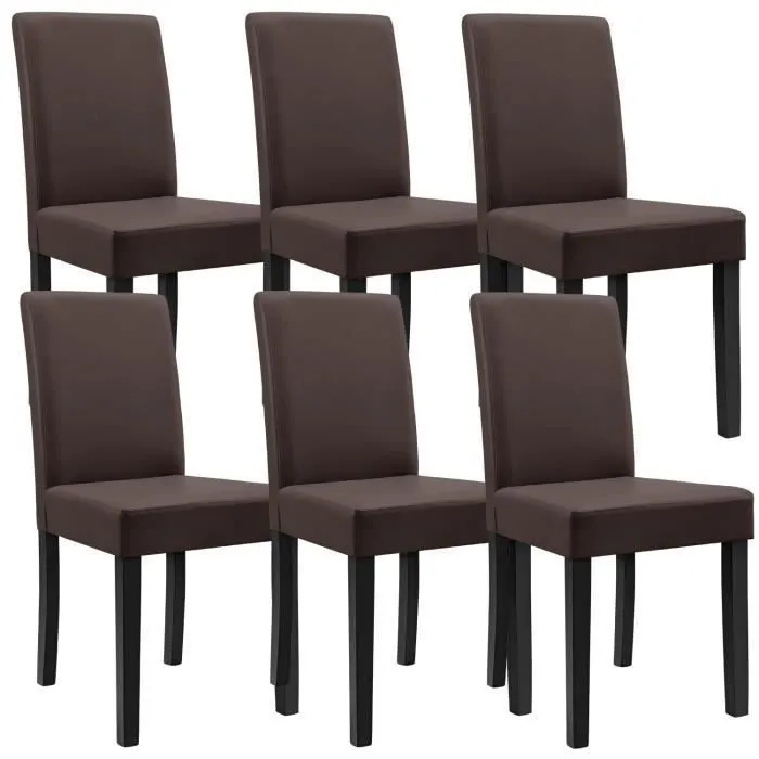 Lot de 6 chaises de salle à manger Hamburg similicuir marron en.casa