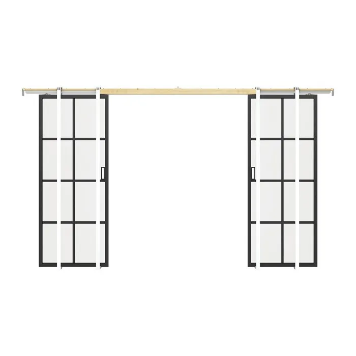 Porte coulissante double avec système à galandage en aluminium et verre trempé - 2 x H205 x L93 cm - WILDEN II