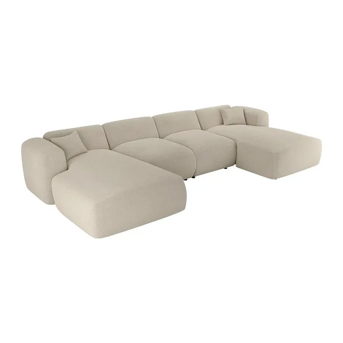 Grand canapé d'angle panoramique en tissu chiné beige POGNI de Maison Céphy