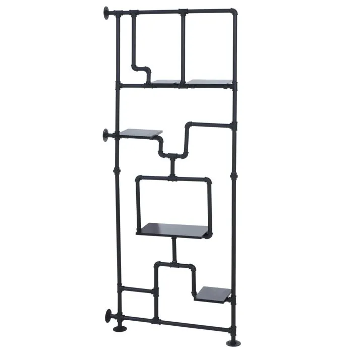 Bibliothèque Séparateur De Pièce Style Industriel 5 Étagères 203 X 80 Cm Mdf Noir Et Fer 040008756