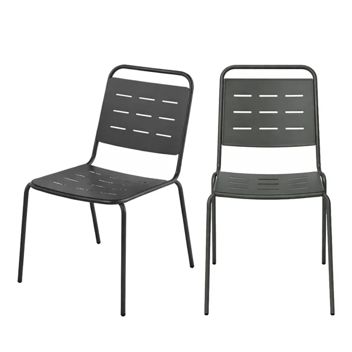Lot De 4 Chaises De Jardin En Métal - Gris Foncé - Aria
