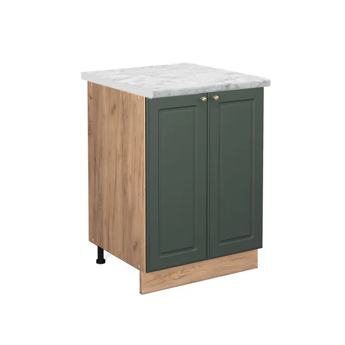 Vicco Meuble bas de cuisine Vert Or Campagne/Chêne doré 60cm plan de travail Marbre
