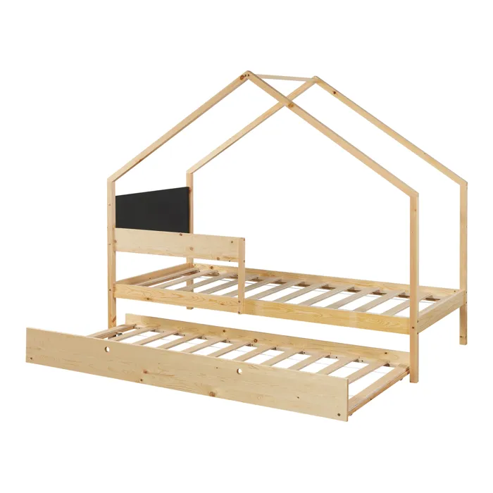 Lit cabane gigogne Sodankylä bois de pin 90 x 200 cm naturel noir en.casa