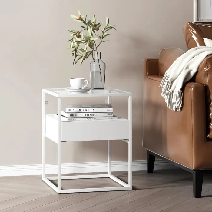 Table d'appoint Vissenbjerg 51 x 40 x 40 cm blanc mat en.casa