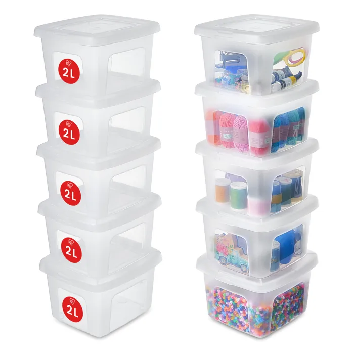 Iris Ohyama, Petite Boite de Rangement Multi-Usages, 2L, Lot de 10, Transparent, MCB-2