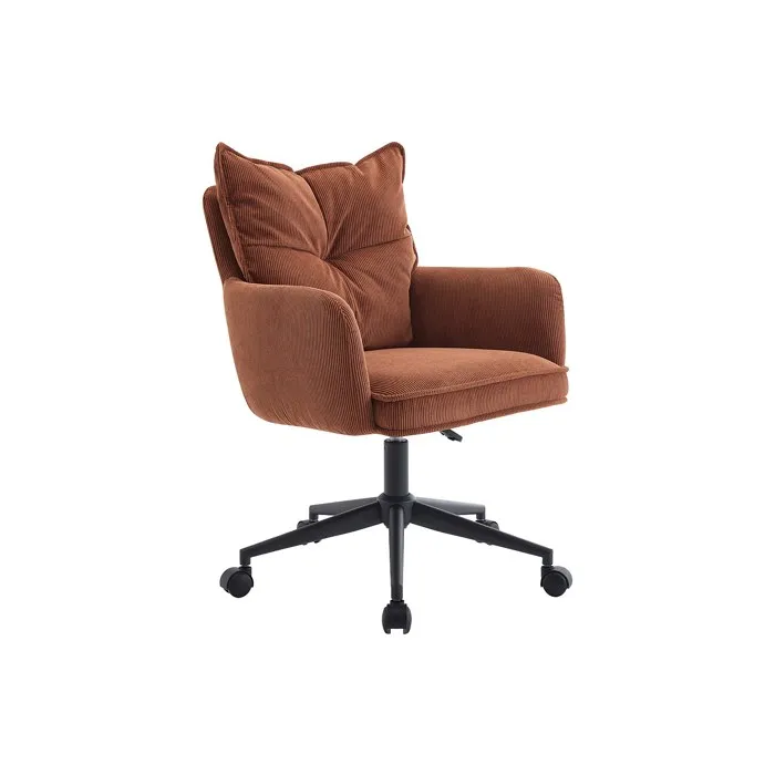 Chaise de bureau - Velours côtelé - Terracotta et noir - Hauteur réglable - BATARU