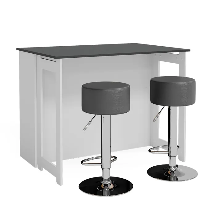 Vicco Set de table de bar Anthracite/blanc 116x37cm avec 2 tabourets de bar