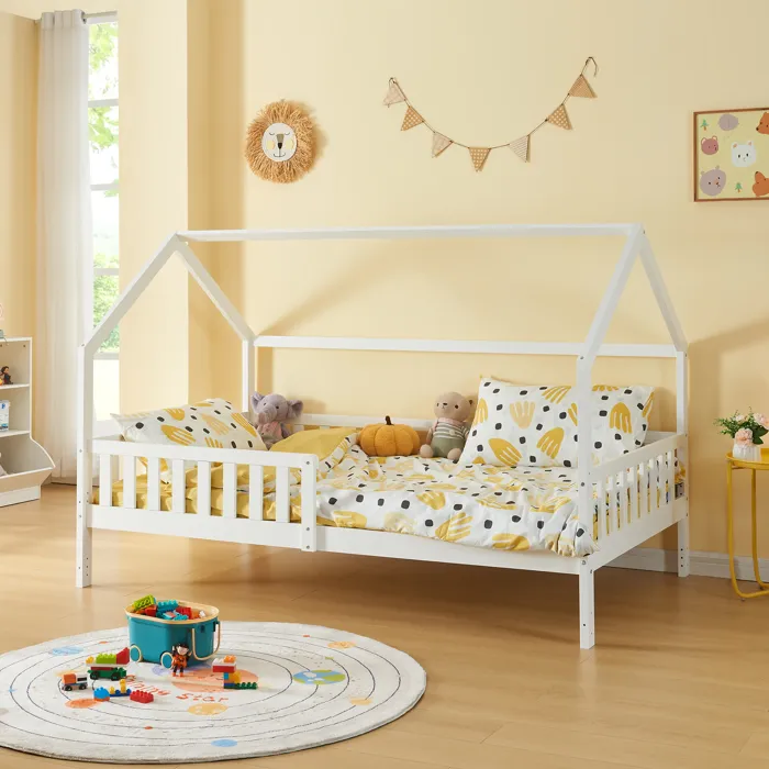 Lit cabane Ydre bois de pin 120 x 200 cm blanc en.casa