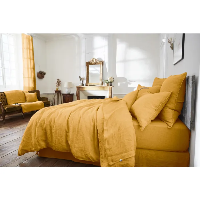Drap plat 240 x 300 cm Lin lavé Français SOLINE Miel