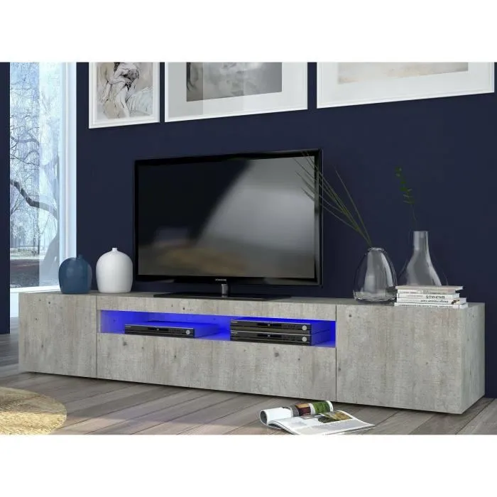 Meuble Tv Avec Led Effet Bois Ciment 200x40 Cm