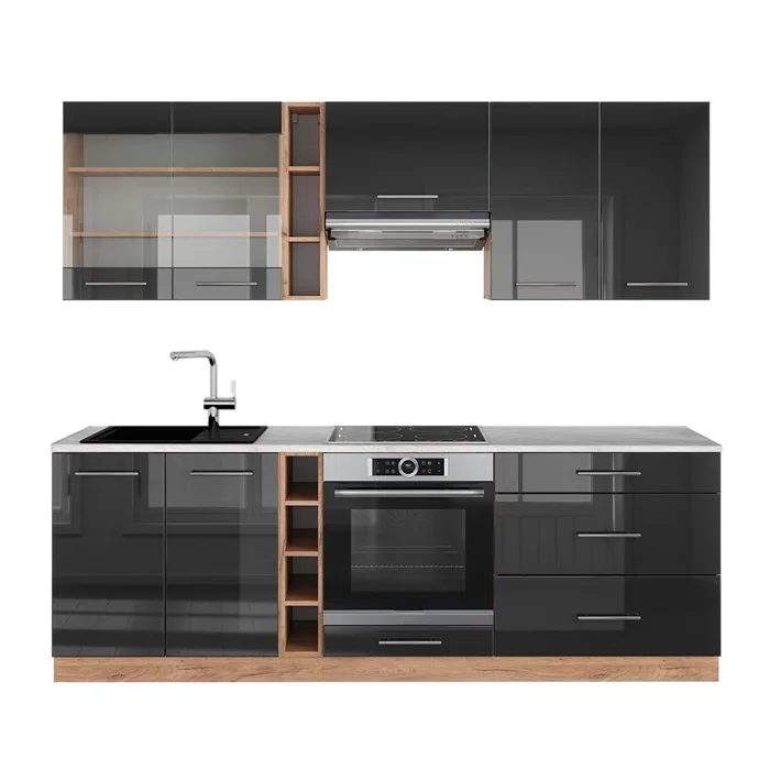 Vicco Cuisine Anthracite brillant/Chêne doré 235cm, PT Marbre