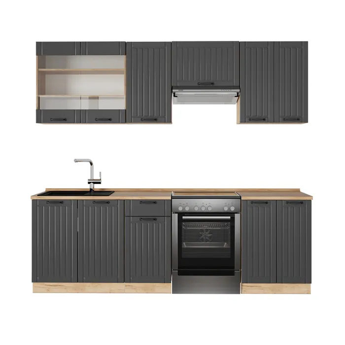 Vicco Cuisine Gris foncé 240cm, PT Chêne