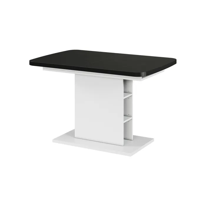 Vicco Table de salle à manger Noir/Blanc 120-160 x 80 cm avec compartiments ouverts