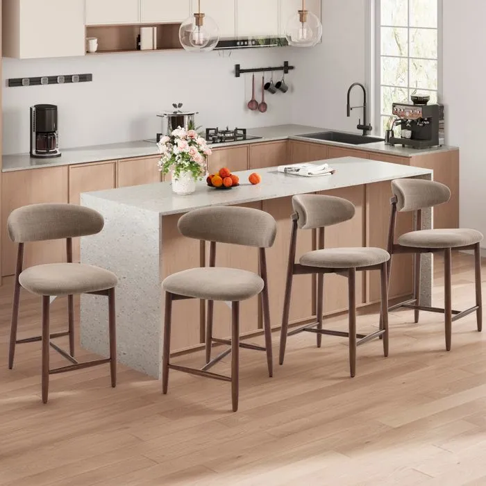 Lot De 4 Chaises De Bar - Tabourets Modernes, Assise Confortable En Tissu, Pour Comptoir, Structure En Bois - Marron