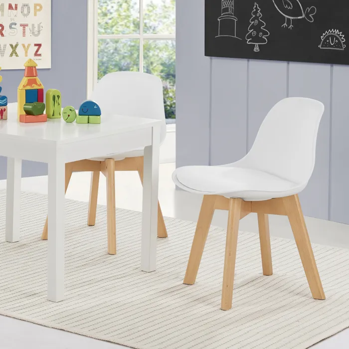 Set de 2 chaises pour enfants Elvdal rembourré en similicuir PU plastique hêtre blanc en.casa