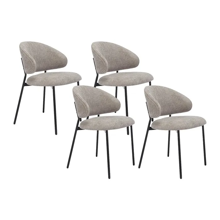 Lot de 4 chaises en tissu texturé et métal noir - Taupe - VOSINIA