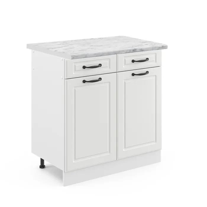 Vicco Meuble cuisine Blanc campagne/Blanc 80cm plan de travail Marbre