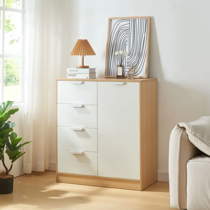 Commode Varkaus 90 x 80 x 40 cm effet chêne blanc en.casa