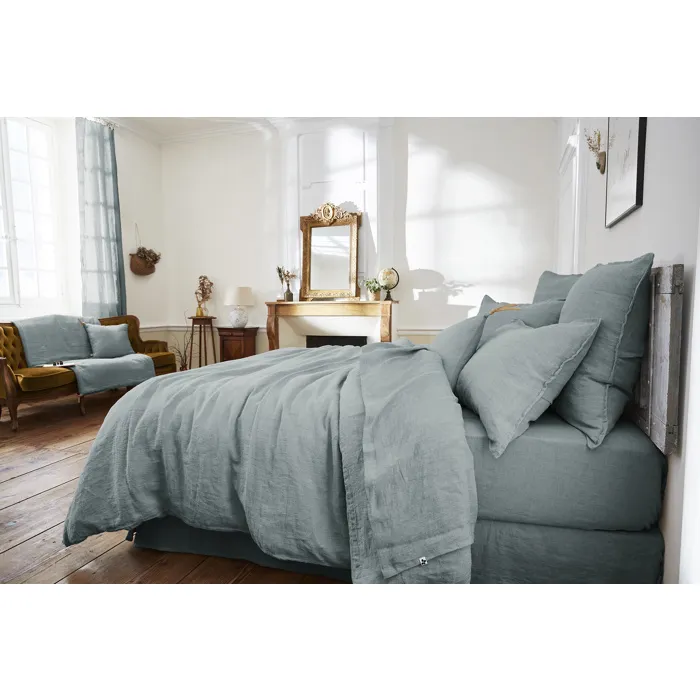 Drap plat 240 x 300 cm Lin lavé Français SOLINE Azur