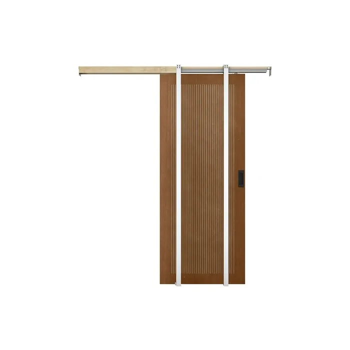 Porte coulissante avec système à galandage en MDF et bois - naturel foncé - H205 x L73 cm - SANDORA