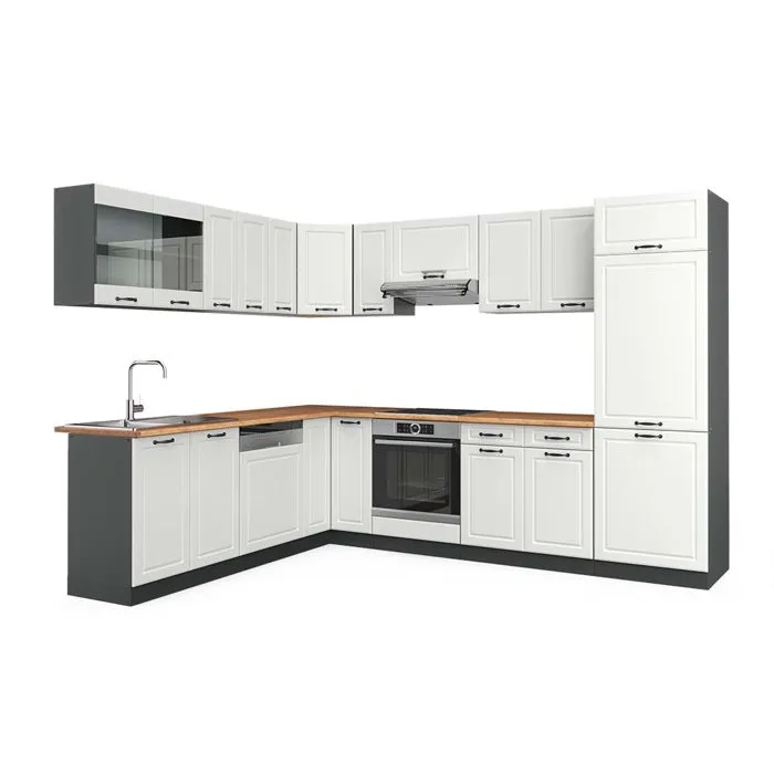 Vicco Cuisine en angle Blanc campagne/Anthracite 287 x 227 cm, PT Chêne