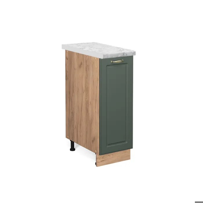 Vicco Meuble de cuisine Vert Or Campagne/Chêne doré 30cm plan de travail Marbre
