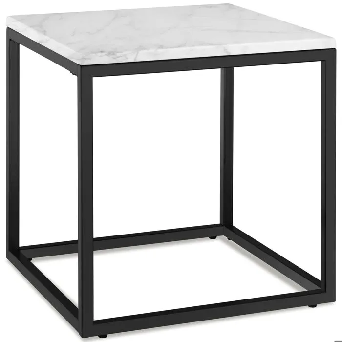 Table D'appoint Aspect Marbre Carrée Réglable En Hauteur Noir Et Blanc