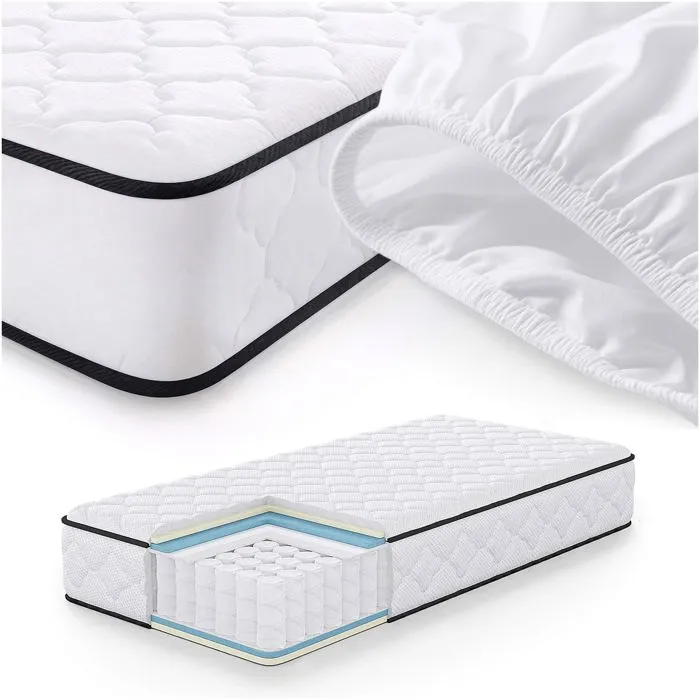 Matelas à ressorts ensachés 7 zones avec protège-matelas H3 90x190 cm
