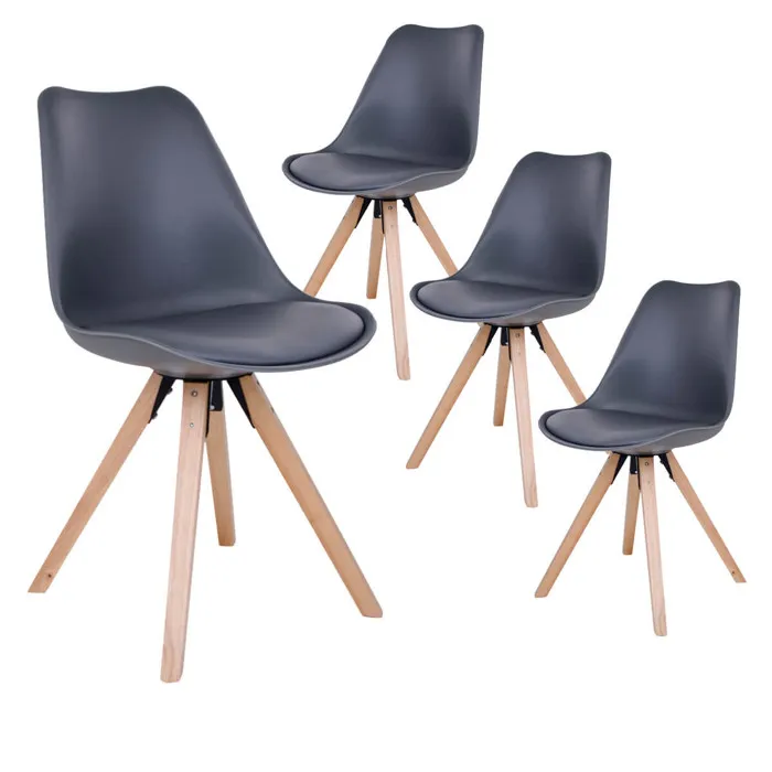 Nibben - Lot De 4 Chaises Grises Et Piétement Hévéa