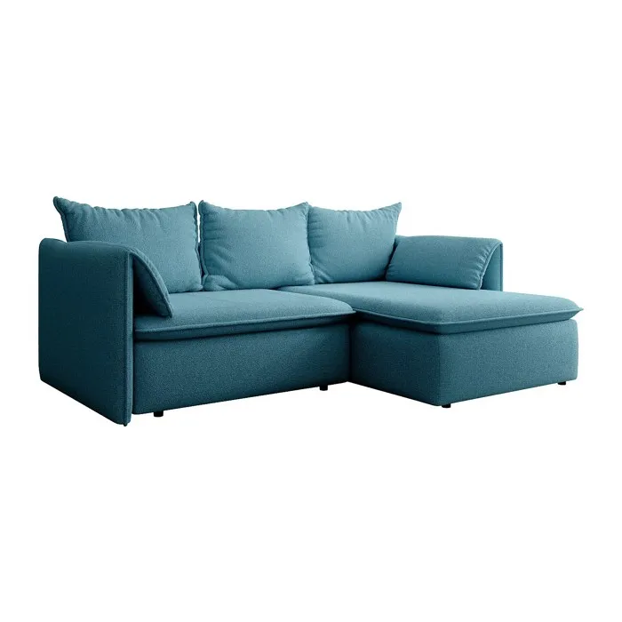 Canapé d'angle droit convertible en tissu texturé bleu TEODORA